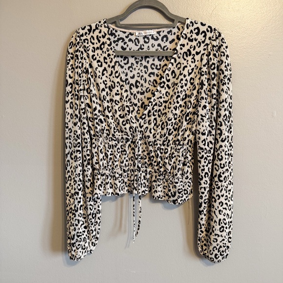 Zara Tops - Zara Leopard Print Smocked Peplum Blouse Size Medium